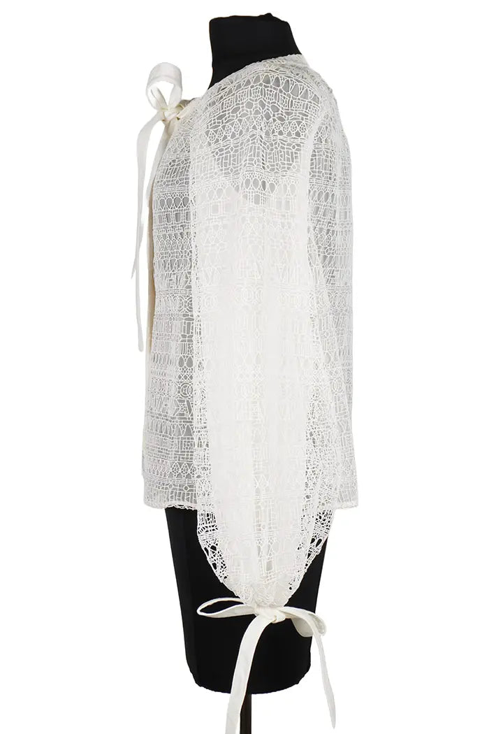 Chanel Guipure blusa blanca con ascot, vista lateral, segundero