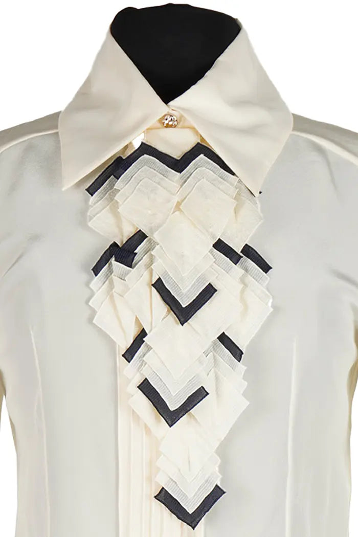 Chanel Seidenbluse weiß, Zoom Krawatte abnehmbar, gebraucht