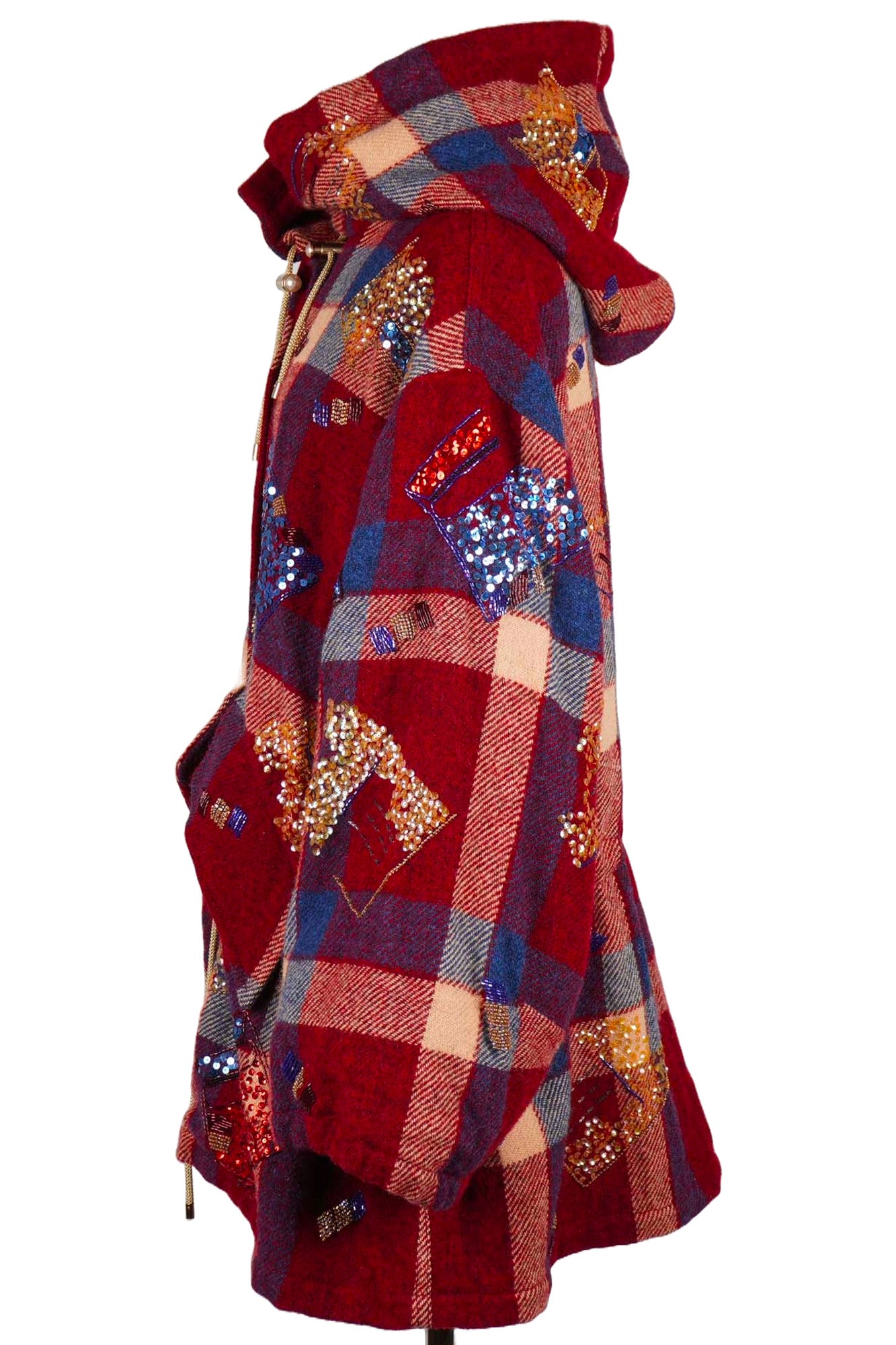 Chanel Rouge Laine hooded coat, front view, pre-owned