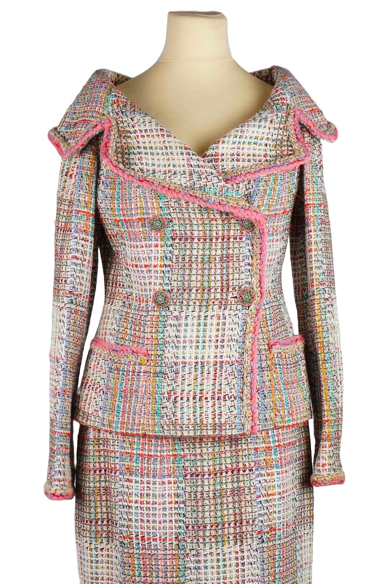 Chanel Large Collar Tweed Multicolored Jacket, Overview, Pre-owned