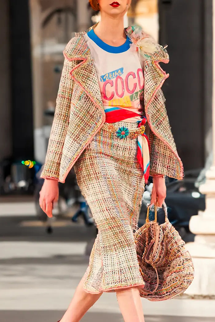 Jupe Chanel Tweed Multicolore, vue de fashion show, d'occasion