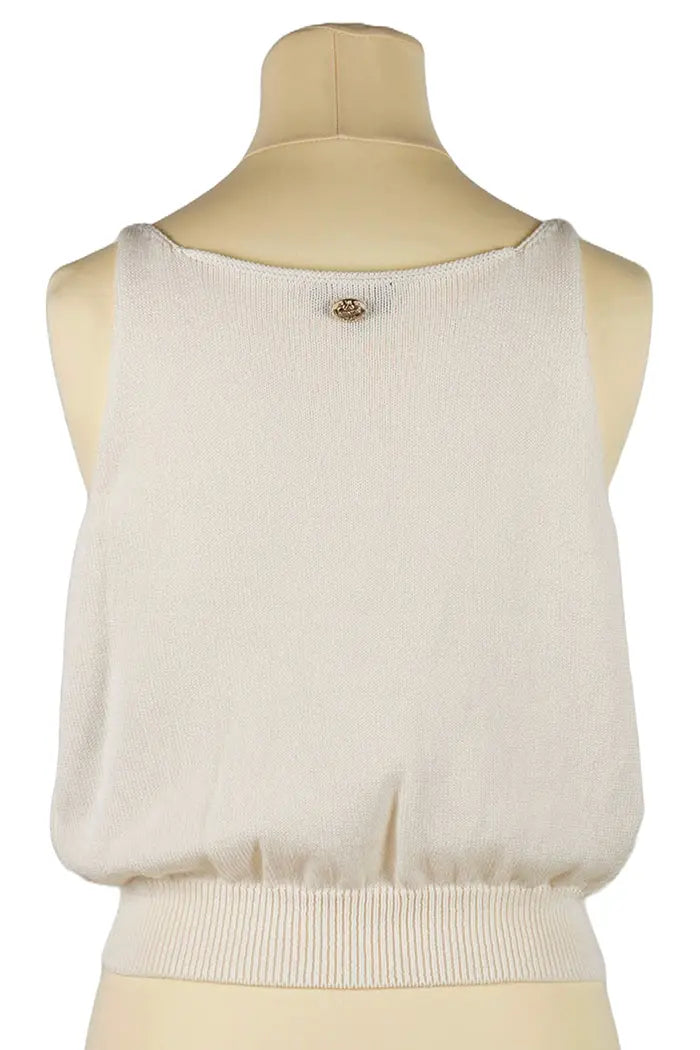 Chanel white cotton tank top, pre-owned item, back view