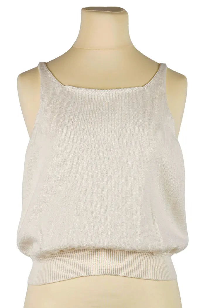Chanel white cotton tank top, pre-owned item, front view