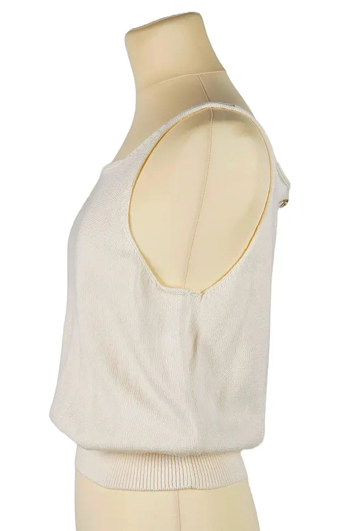 Chanel white cotton tank top, pre-owned item, side view
