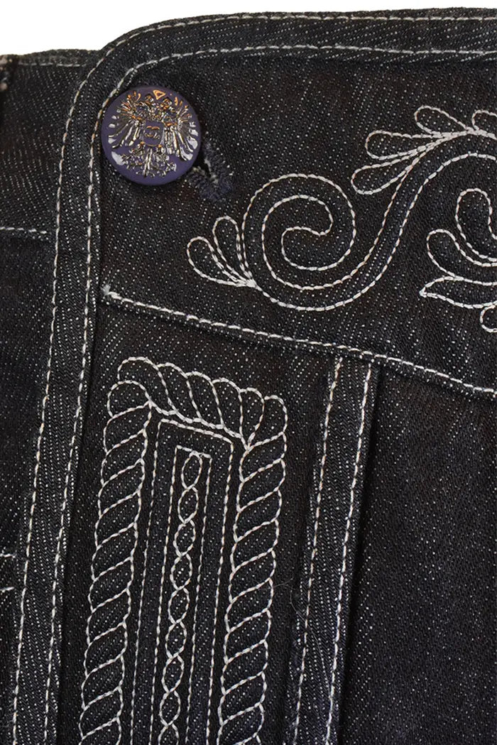 Jean Bleu Marine Chanel, colección "Paris-Salzbourg", artículo de segunda mano, zoom sobre el botón y el bordado