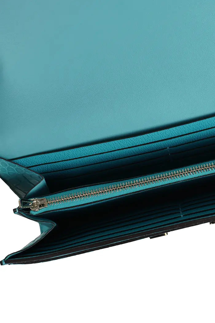 Cartera Hermes Constance Azul Turquesa en Piel de Aligátor, artículo seminuevo, vista despejada
