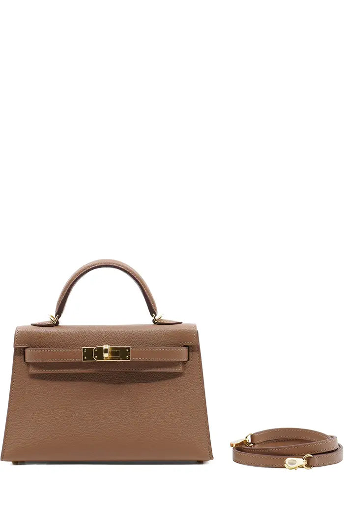 Mini Kelly in Mysore Quebracho goatskin, pre-owned item, with removable shoulder strap