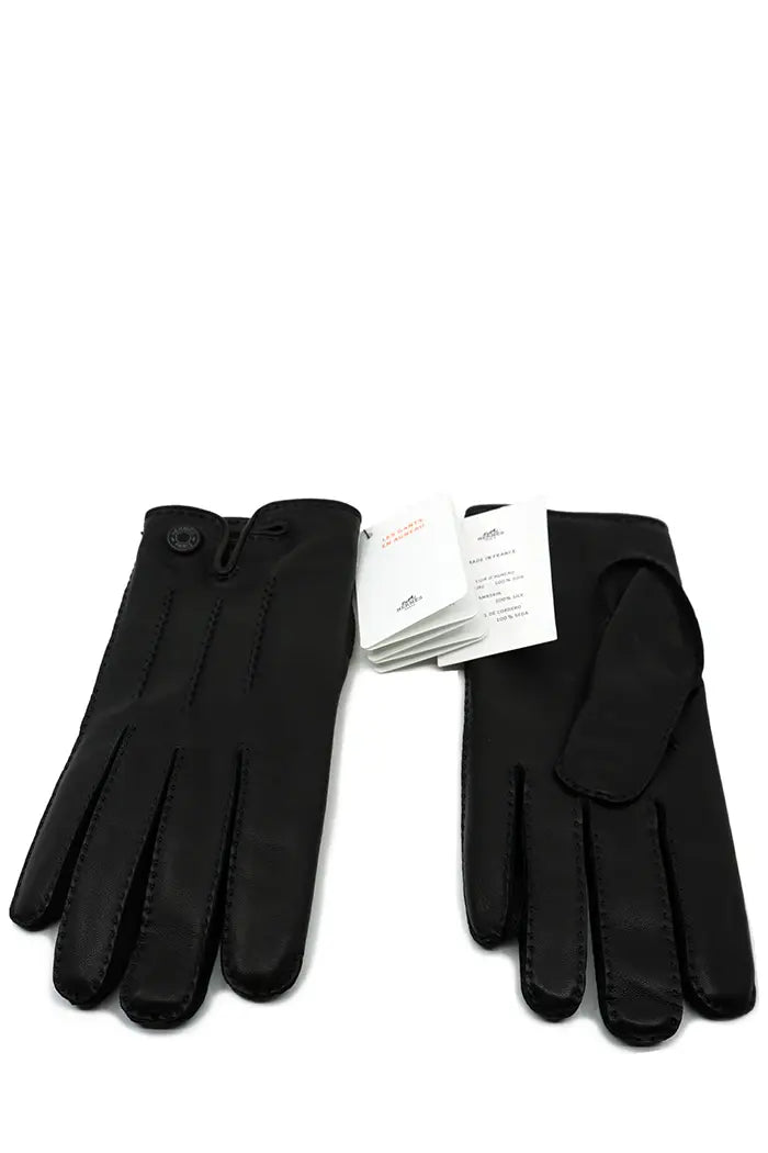 Guantes Hermes de piel de cordero negra, artículo usado, vista frontal