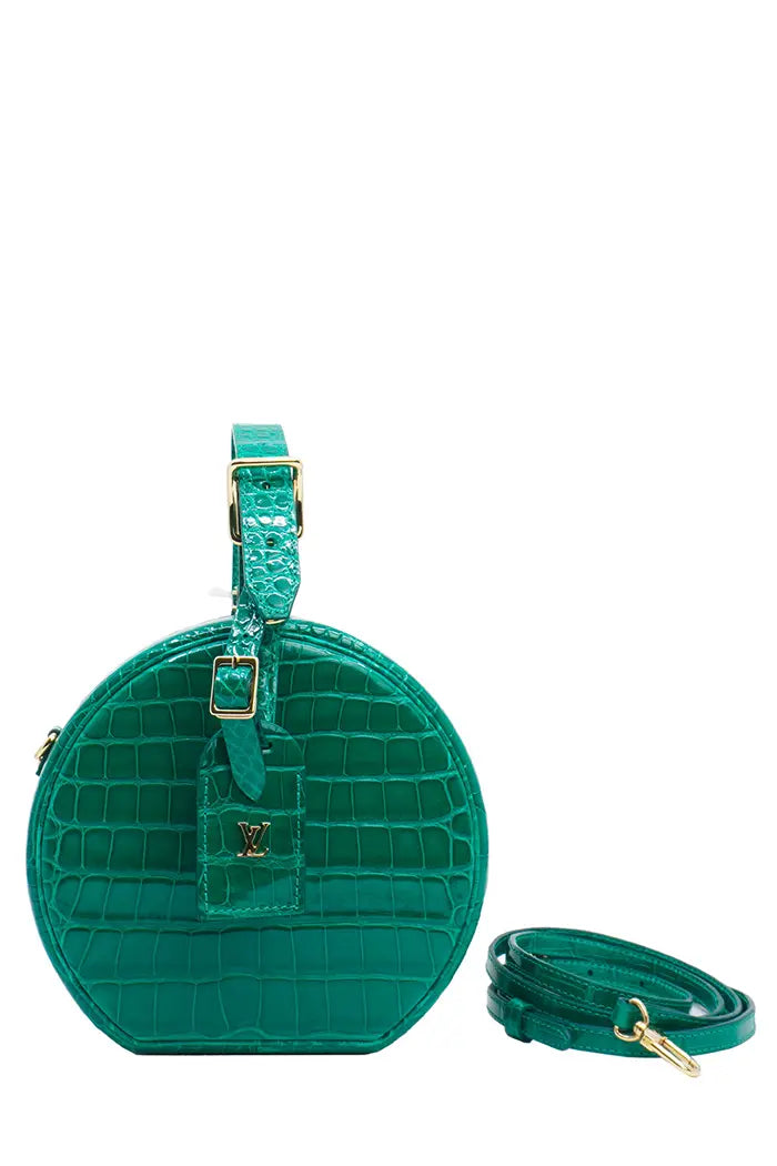 Bolso Louis Vuitton 'Petite Boite Chapeau' verde en piel dura de aligátor, artículo de segunda mano, con bandolera desmontable