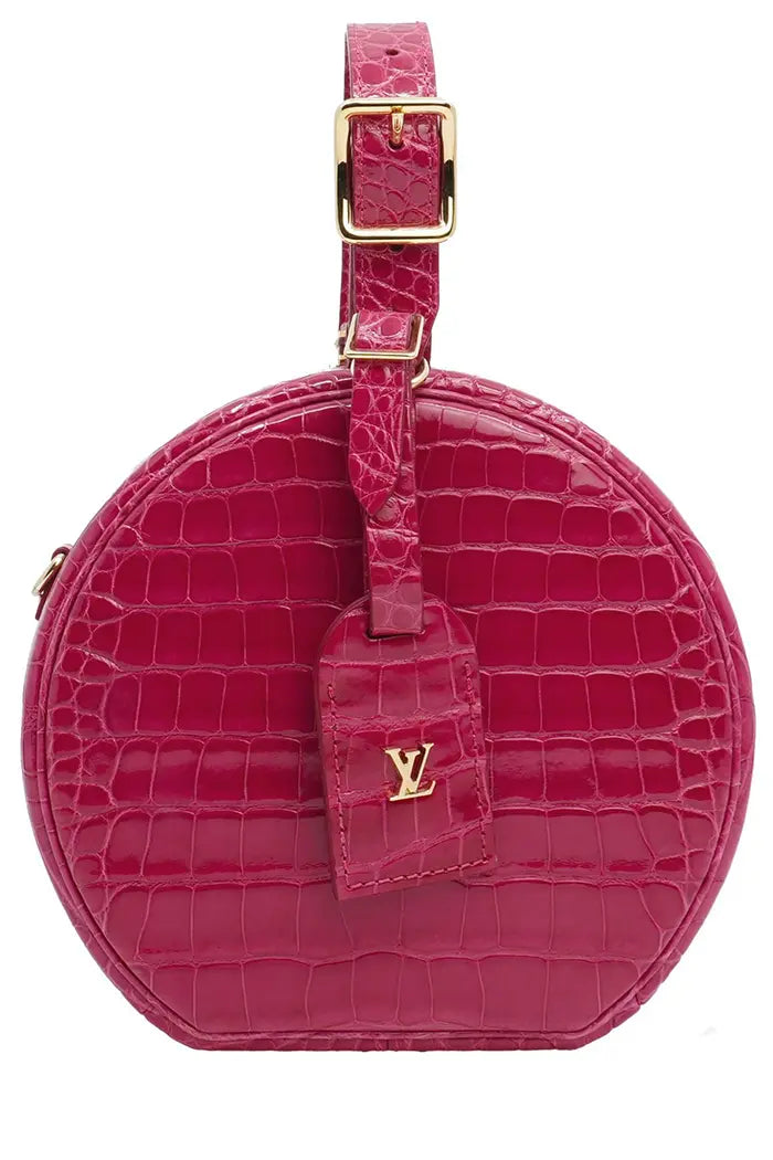 Louis Vuitton 'Petite Boite Chapeau' pink alligator leather bag, pre-owned item, front view