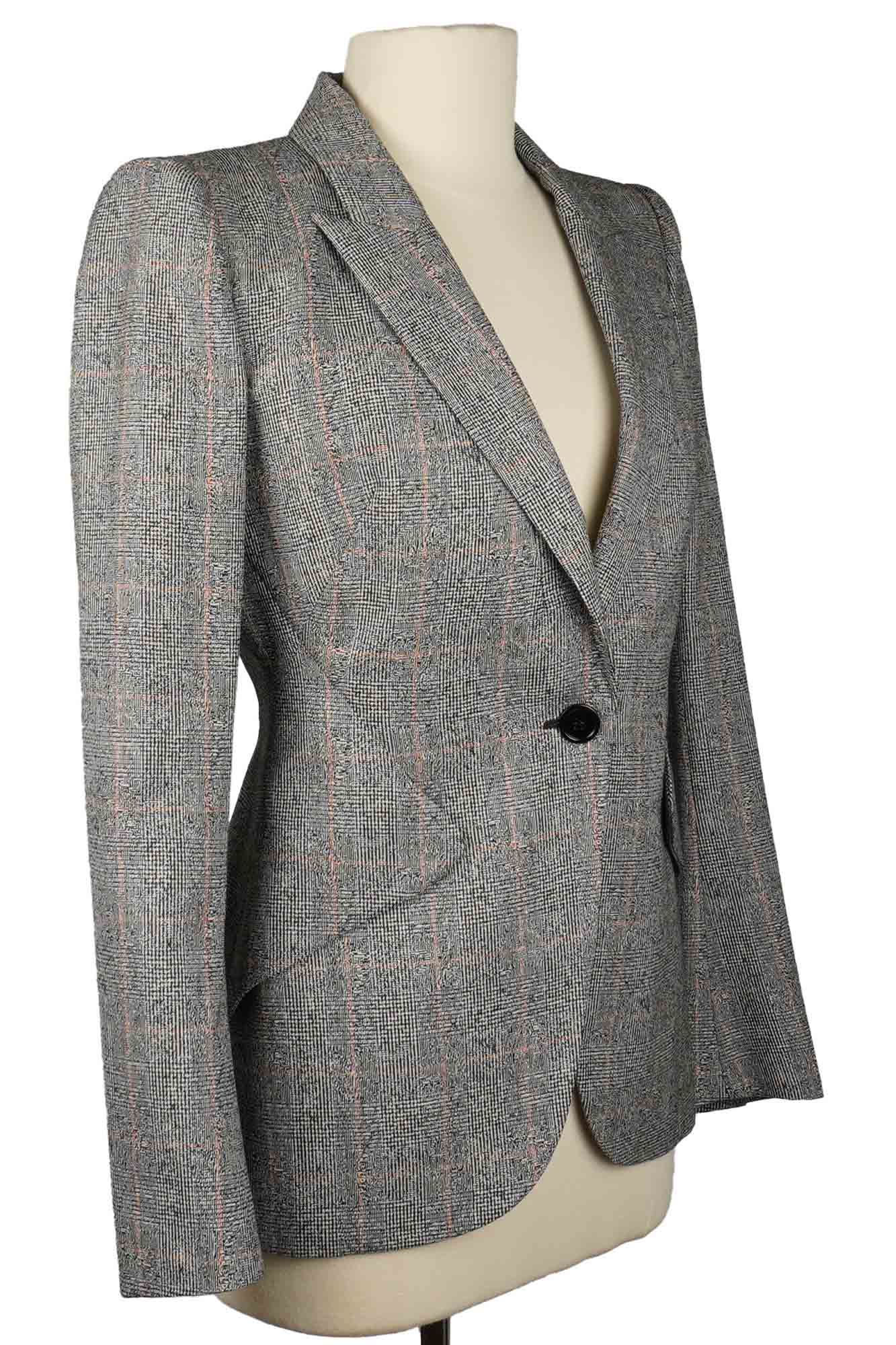 Alexander McQueen Blazer aus karierter Wolle, schmal geschnitten, Second-Hand-Artikel, 3/4-Ansicht