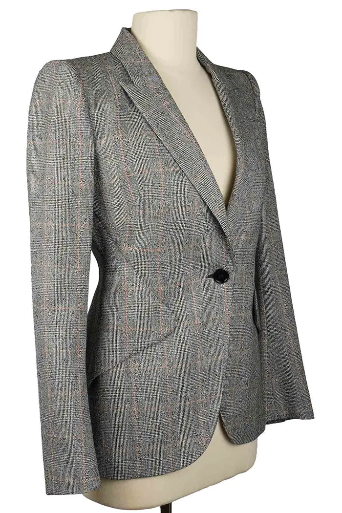Alexander McQueen Blazer aus karierter Wolle, schmal geschnitten, Second-Hand-Artikel, 3/4-Ansicht