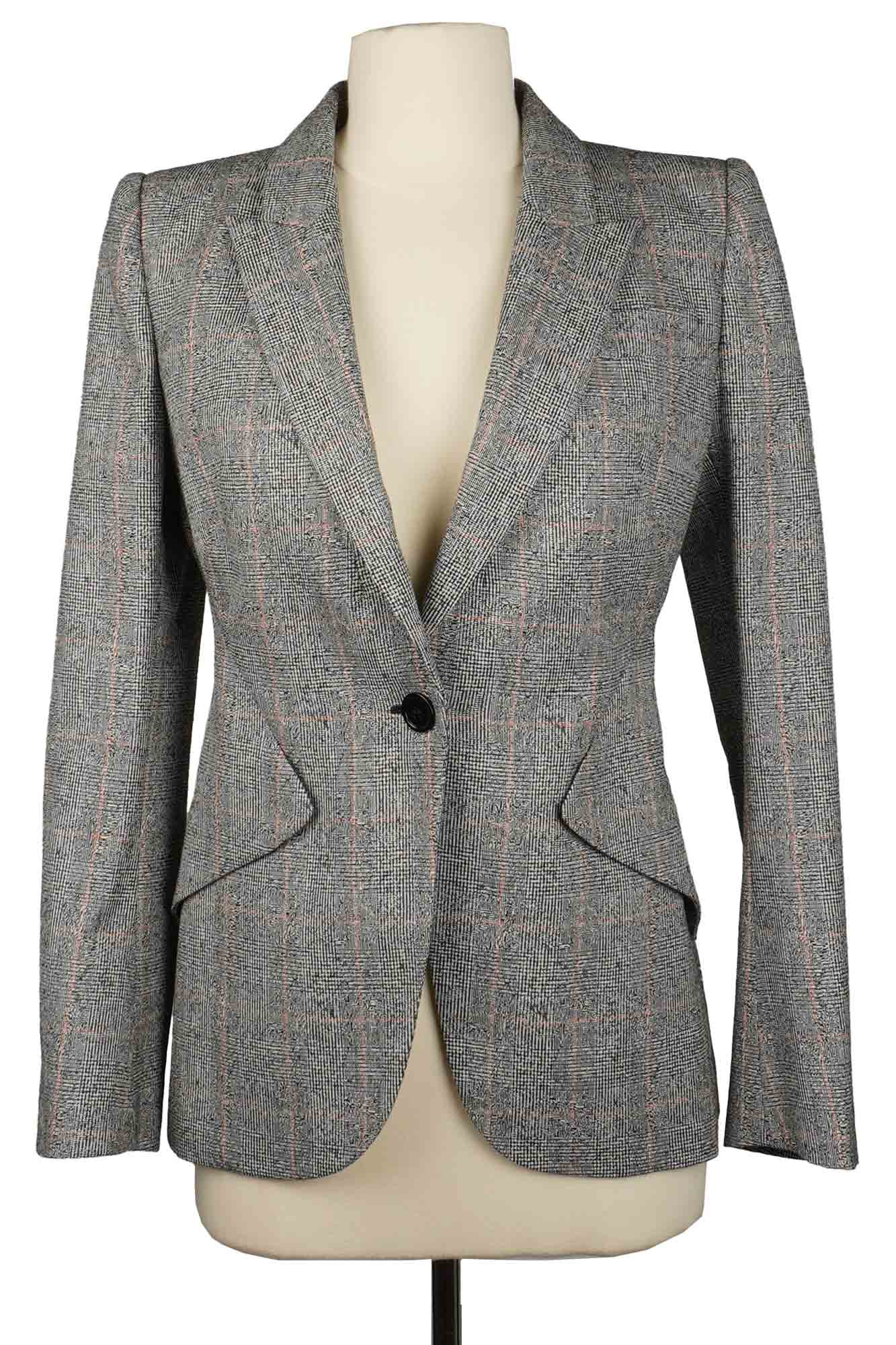 Alexander McQueen Blazer aus karierter Wolle, schmal geschnitten, gebrauchter Artikel, Vorderansicht