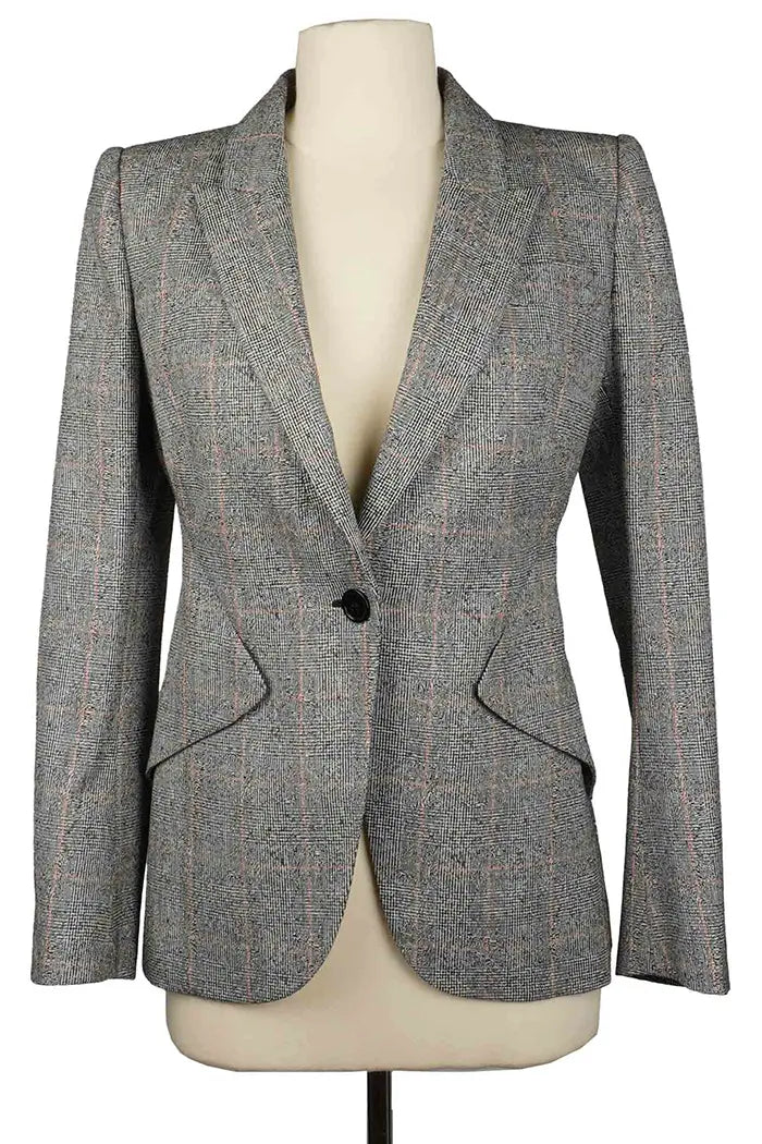 Alexander McQueen Blazer aus karierter Wolle, schmal geschnitten, gebrauchter Artikel, Vorderansicht