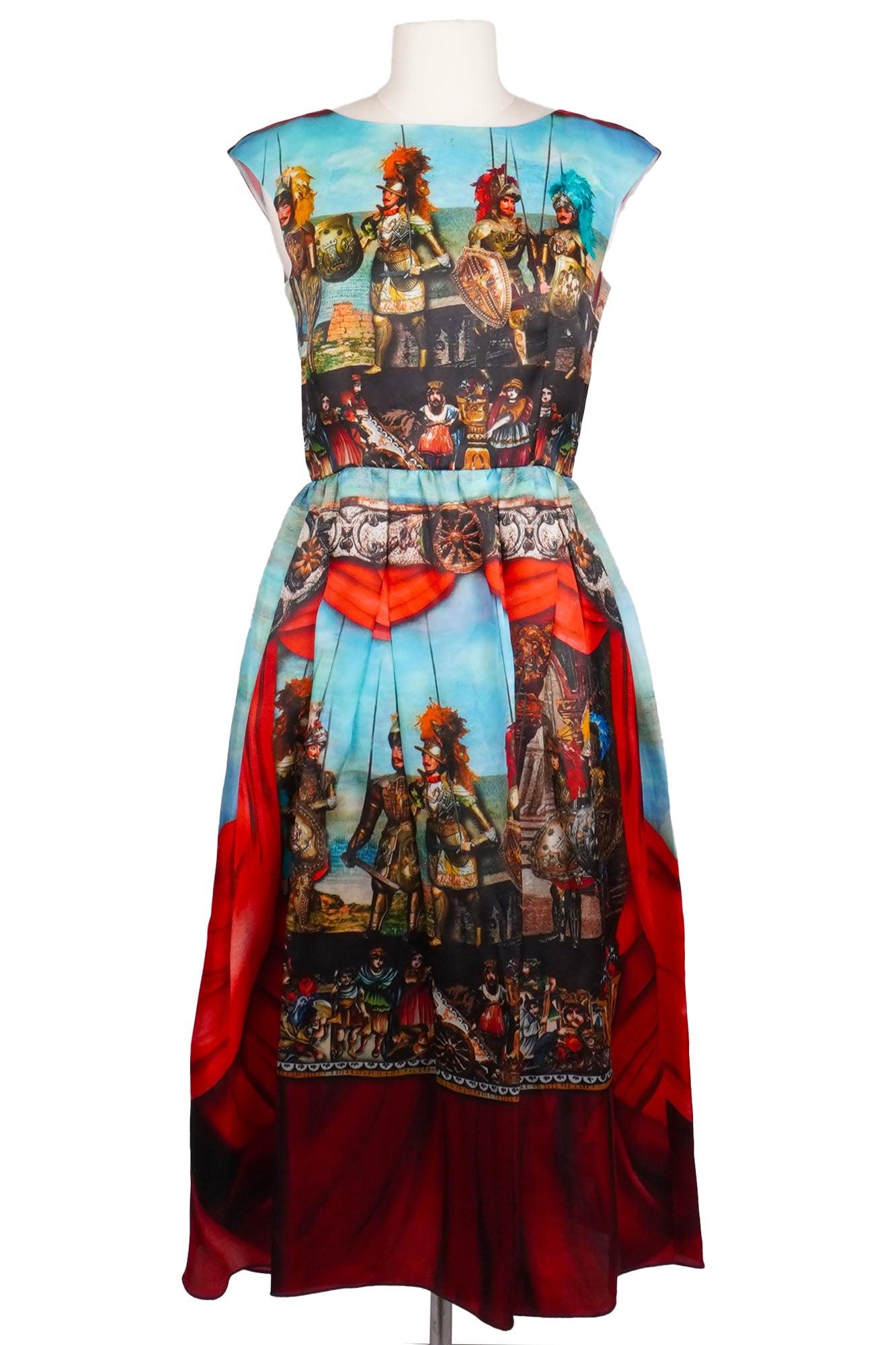 Robe sans manches Dolce & Gabbana en soie imprimée "Opera dei Pupi", article d'occasion, vue de face
