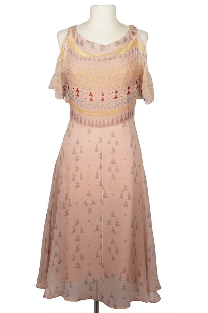 Vestido Valentino de gasa con estampado geométrico, seminuevo, vista delantera