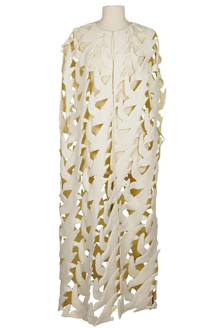 Valentino openwork cape in virgin wool and white cashmere, pre-owned item, front view