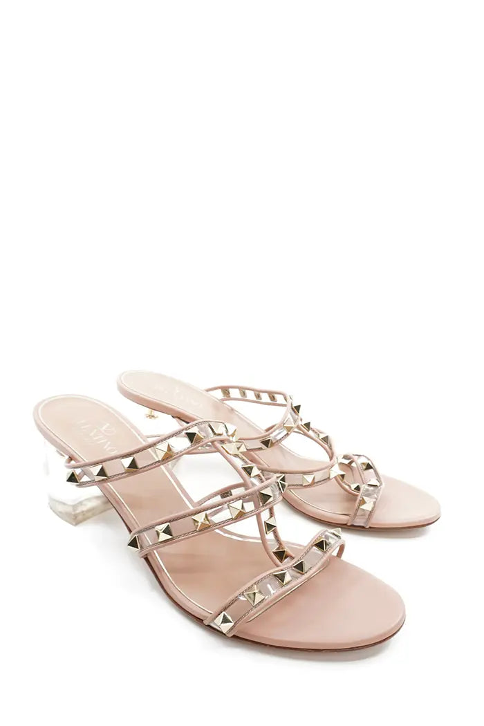 Valentino Gravani Rockstud Sandalen aus poliertem Leder und PVC, gebrauchter Artikel