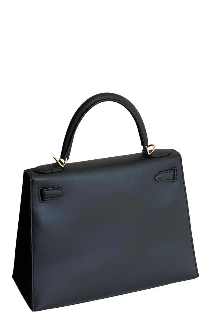 Hermès Kelly en piel Sombrero Negro, vista trasera. Preloved.