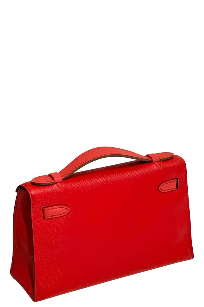 Hermès Kelly in Rouge Casaque leather, back view, preloved.