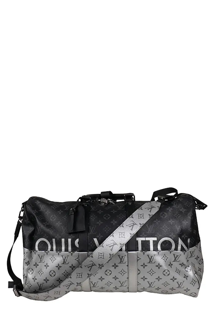 Louis Vuitton Silver Split 50 travel bag, Kim Jones limited edition, carry-on size.
