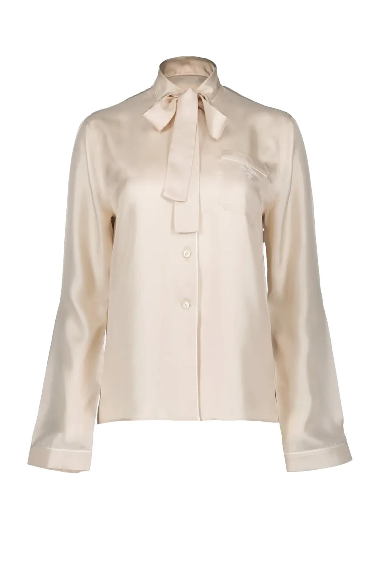 Blusa Ascot Prada de seda beige con lazo Ascot.