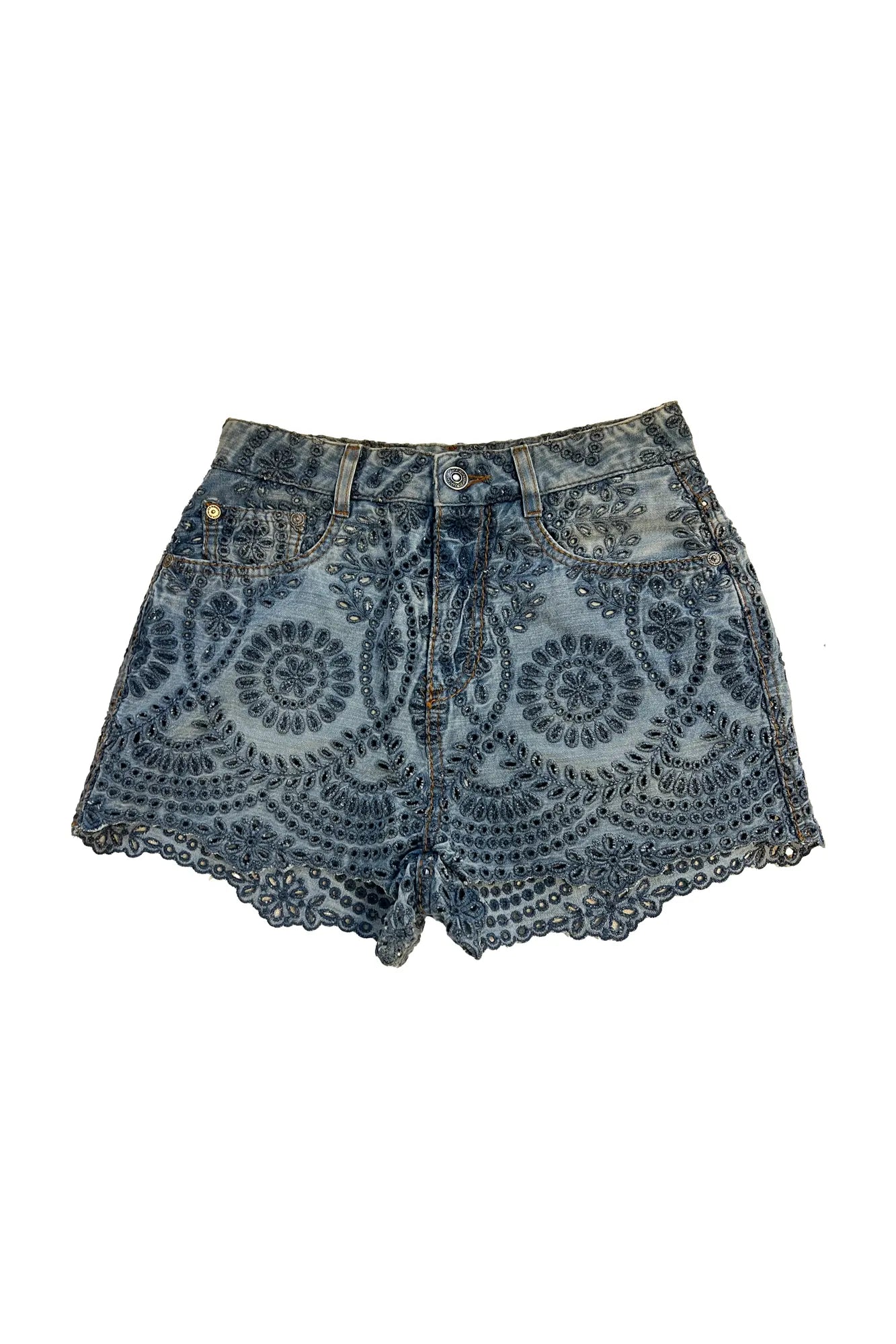 Short court Ermanno Scervino en denim ajouré, parfait pour le summer look