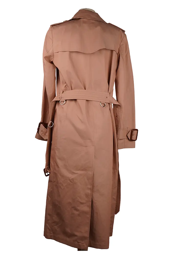Trench Burberry Waterloo – vue de dos, fente centrale et épaulettes visibles, finition impeccable, longueur mi-mollet, taille 6UK