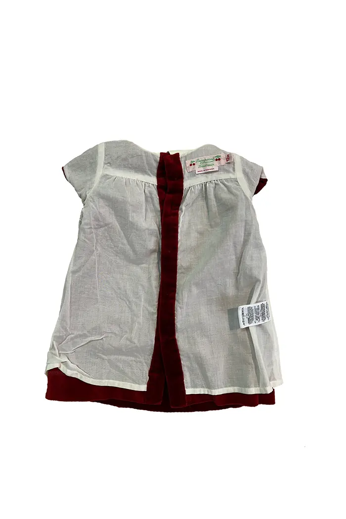 Doublure intérieure en coton blanc de la robe Bonpoint en velours bordeaux
