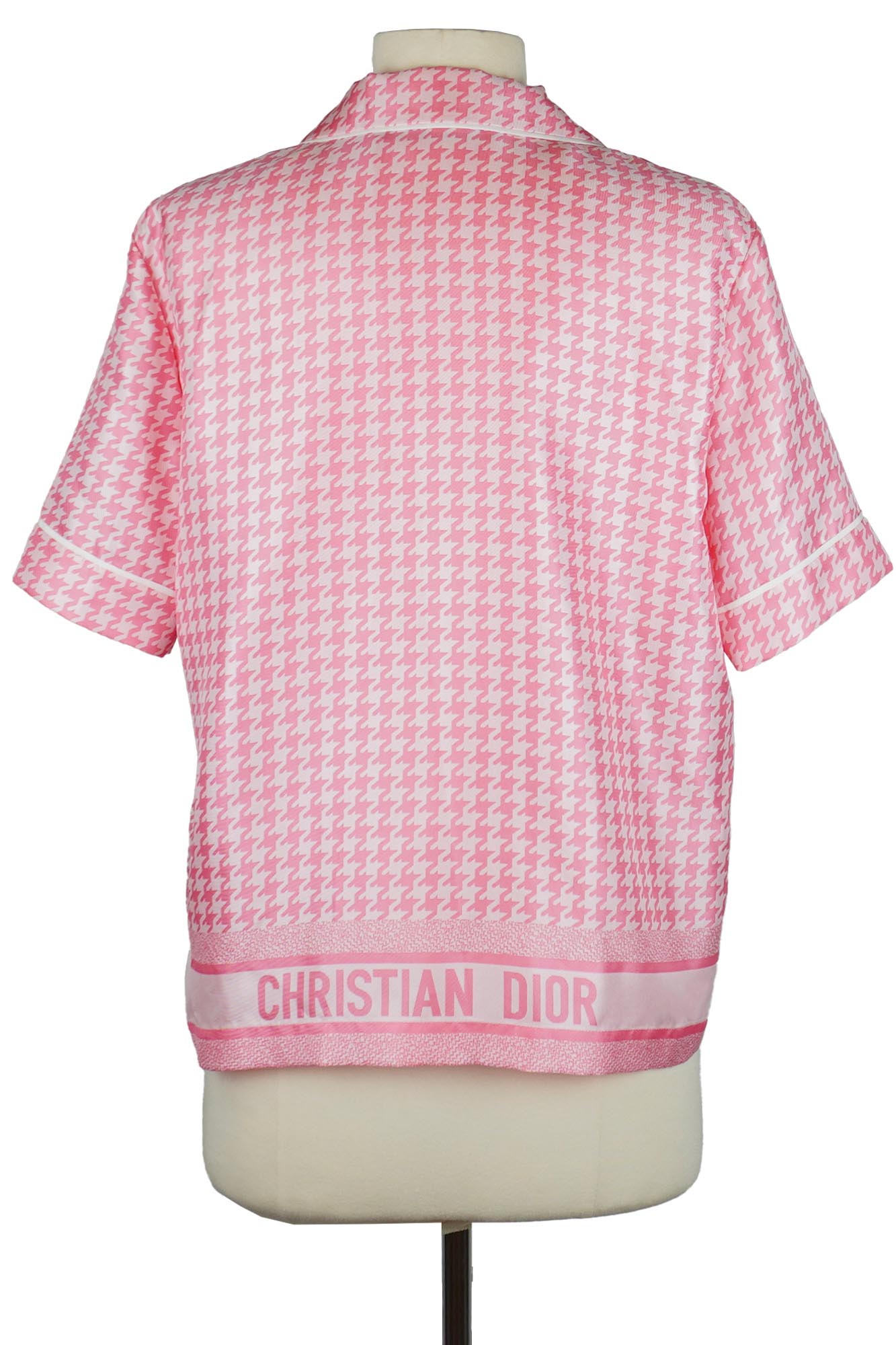 Dior Bluse aus rosafarbener Seide mit Hahnentrittmuster, gebrauchter Artikel, Rückenansicht