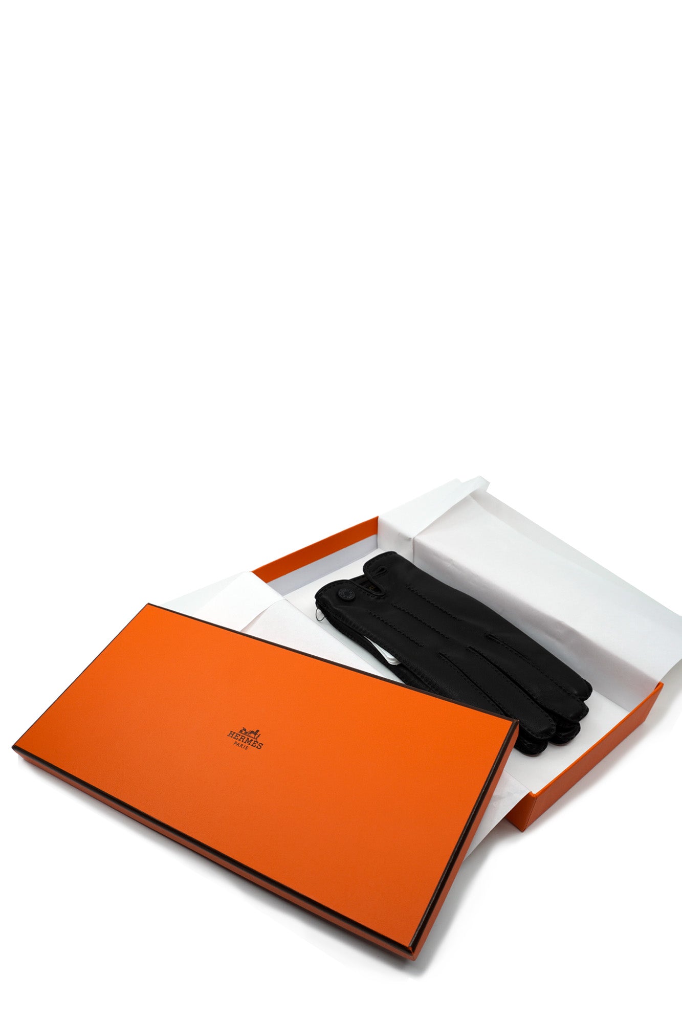 Handschuhe Lammleder Schwarz Hermes, gebrauchter Artikel, Ansicht der Handschuhe in der Originalschachtel