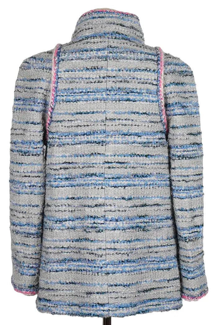 Chaqueta Chanel Tweed azul gris, vista trasera, segundero