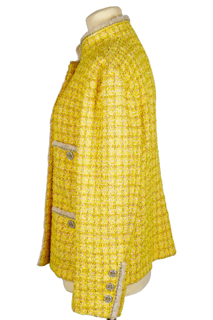 Chanel Jacket  in Yellow Tweed, pre-owned item, side view