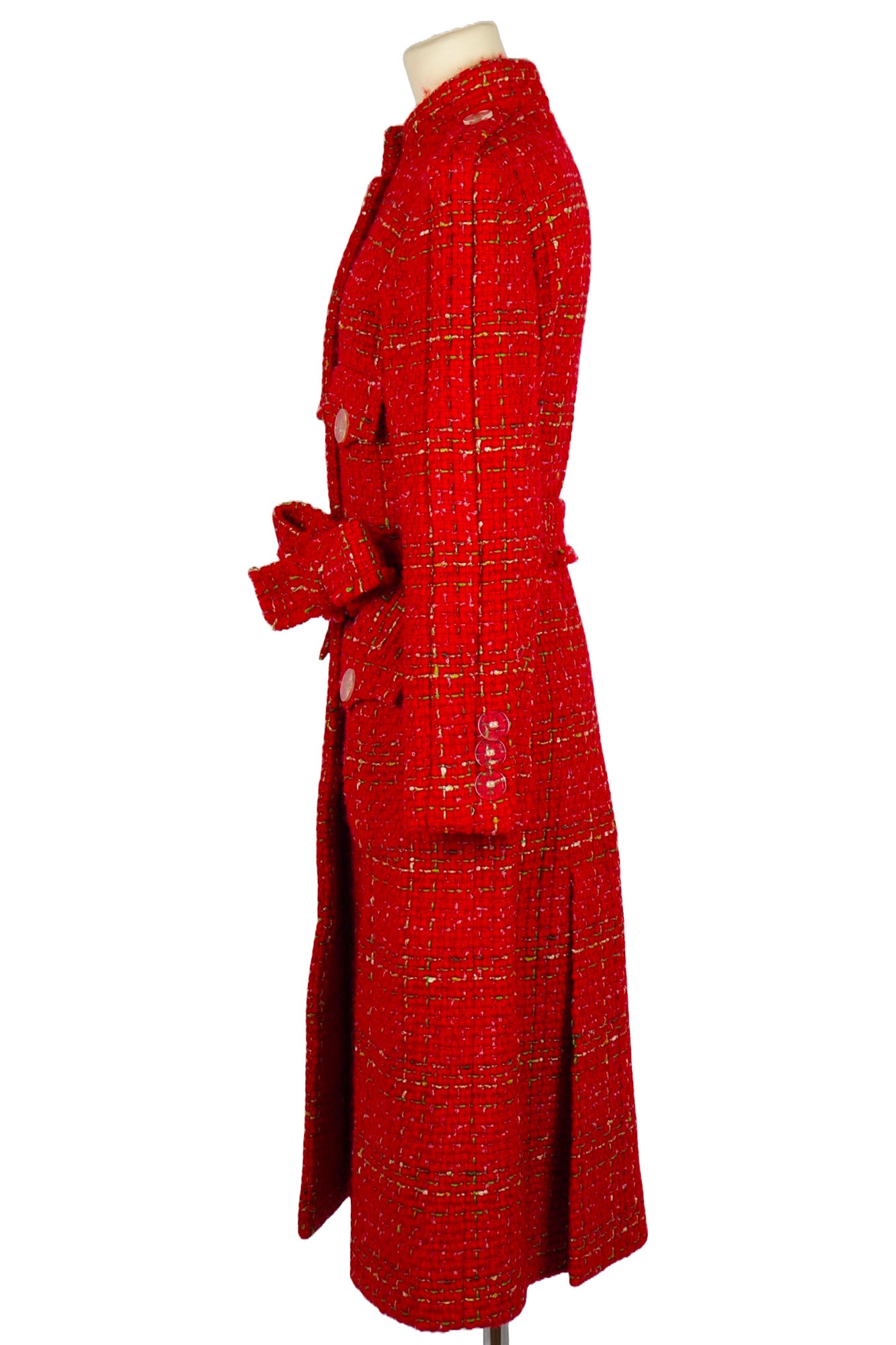 Side view of red tweed coat from the 2017 collection, ref. 1000006 Reench, preloved.