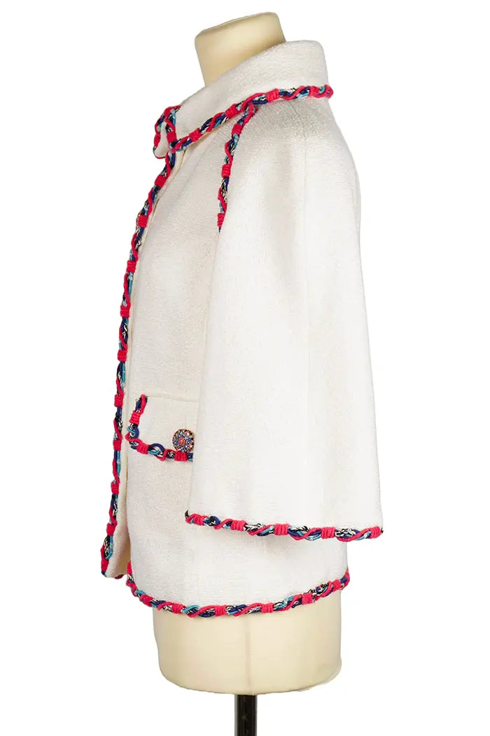 Chanel Chaqueta  Algodón Blanco, vista lateral, usada