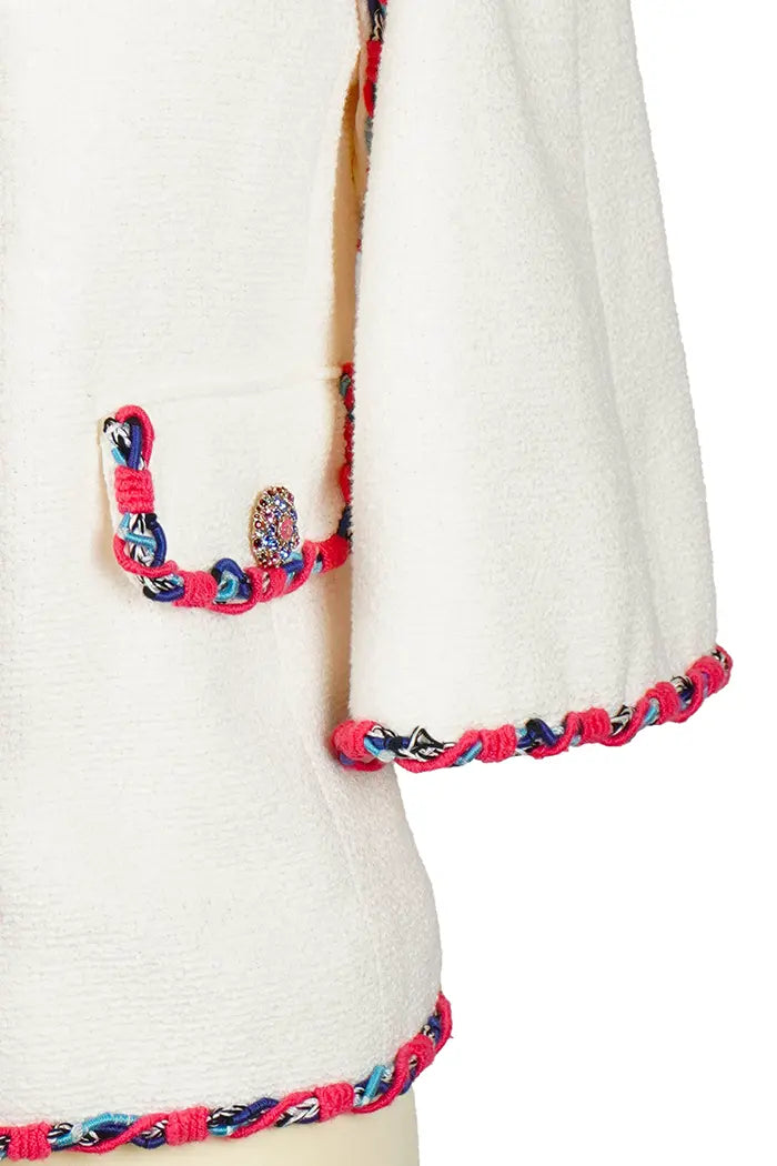 Chanel Chaqueta  Blanca Algodón, zoom mangas 3/4 y botones, segunda mano