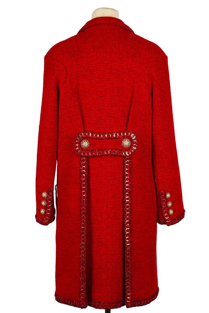 Chanel Mantel Rotes Alpaka, Rückenansicht, gebraucht
