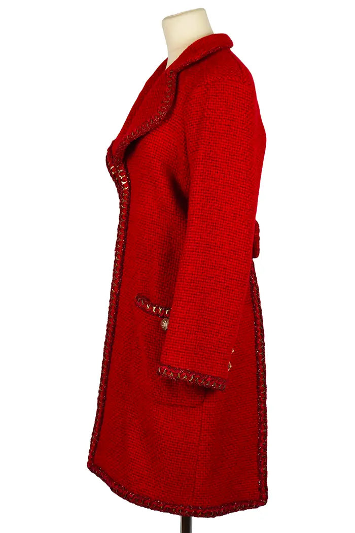 Chanel Mantel Rotes Alpaka, Seitenansicht, gebraucht