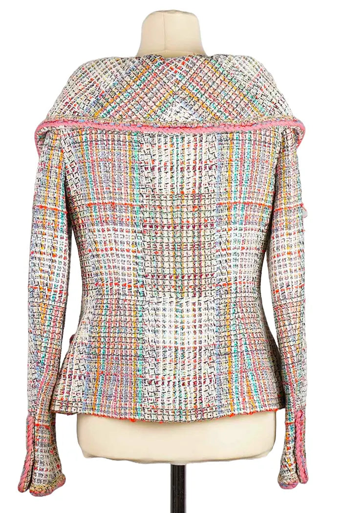 Chanel Large collar Tweed multicolor jacket, back view, pre-owned