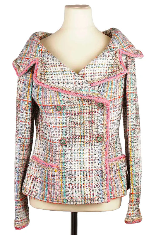 Chaqueta Chanel Grande multicolor Tweed collar, vista frontal preloved
