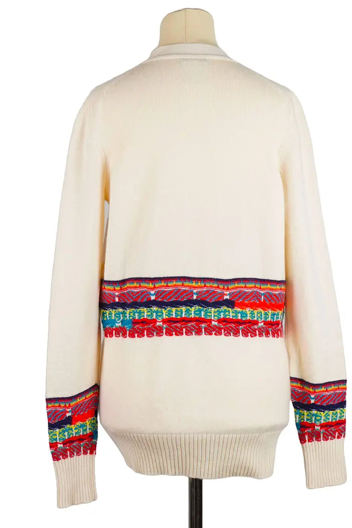 Strickjacke Chanel Weiß aus Kaschmir, gebraucht, Rückenansicht
