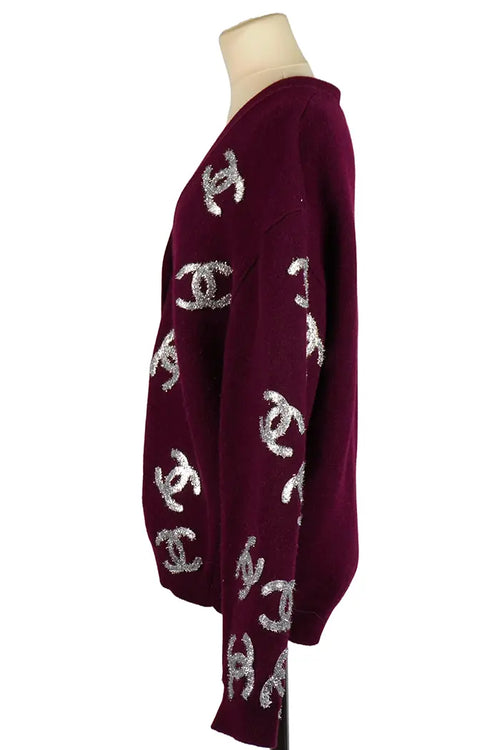 Cárdigan Chanel Bordeaux Cashmere Métiers d'art, vista lateral, segunda mano