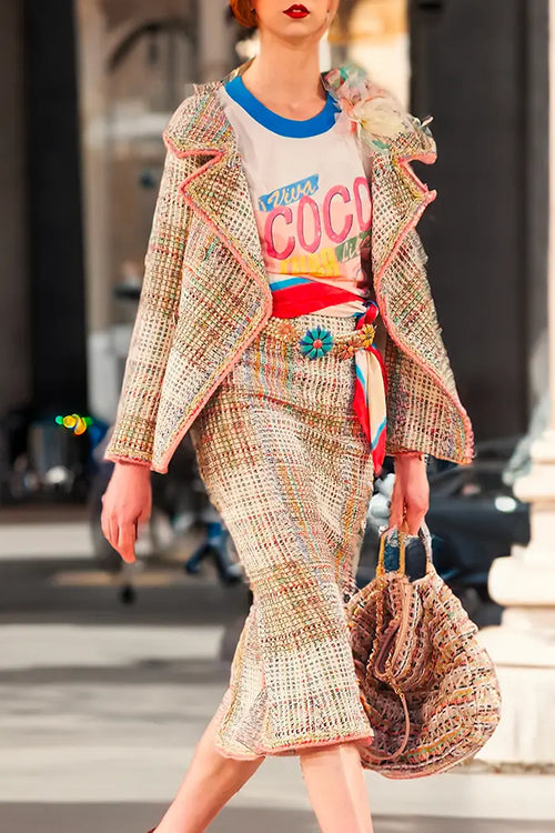 Falda Chanel Tweed multicolor, vista desfile, segunda mano