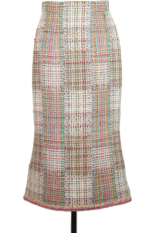 Falda Chanel Tweed Multicolor, vista frontal, usada