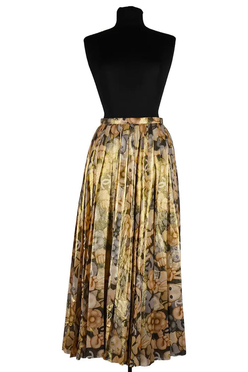 Falda de seda plisada dorada de Chanel, segunda mano, vista frontal