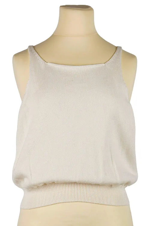 Chanel white cotton tank top, pre-owned item, front view