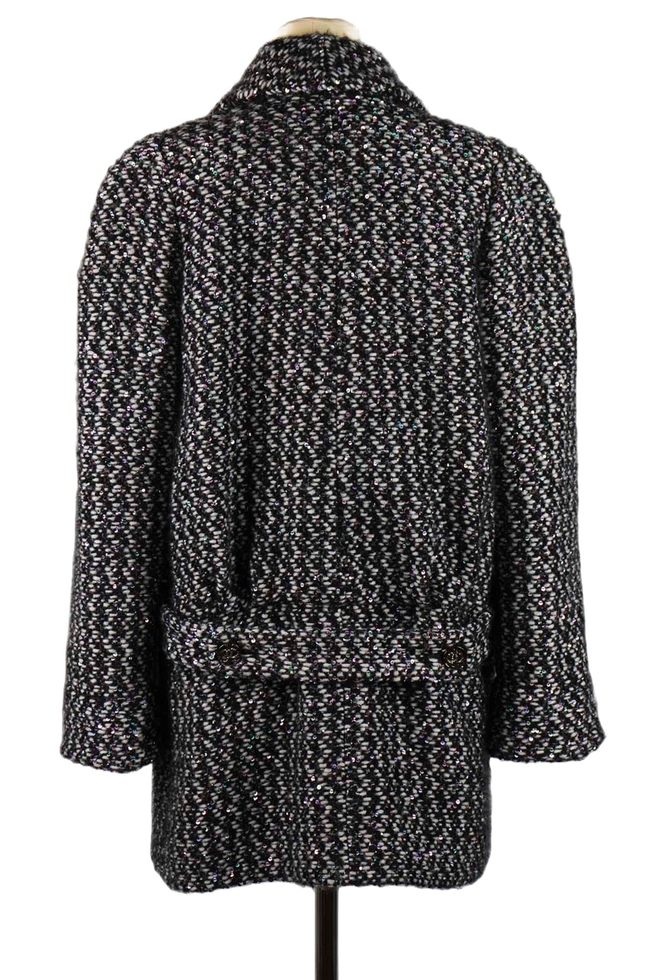 1000031 Manteau Chanel Tweed Noir reench preloved dos