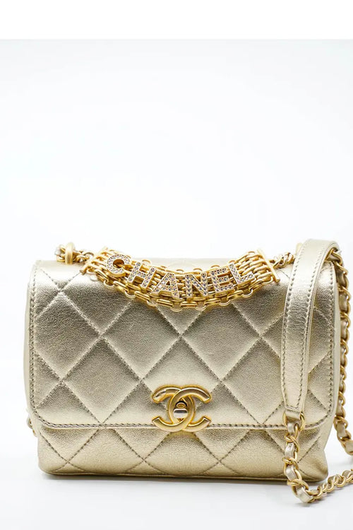 Flapbag Wattiertes Lammleder Gold, gebrauchter Artikel, Vorderansicht