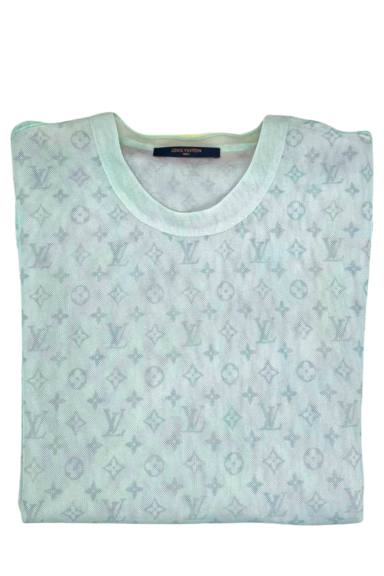 Louis Vuitton t-shirt, made of tulle, in very good condition, suitable for casual, resort, and streetwear, certified authentic, eco-friendly fashion. One-day delivery via DHL. | Blue monogram details