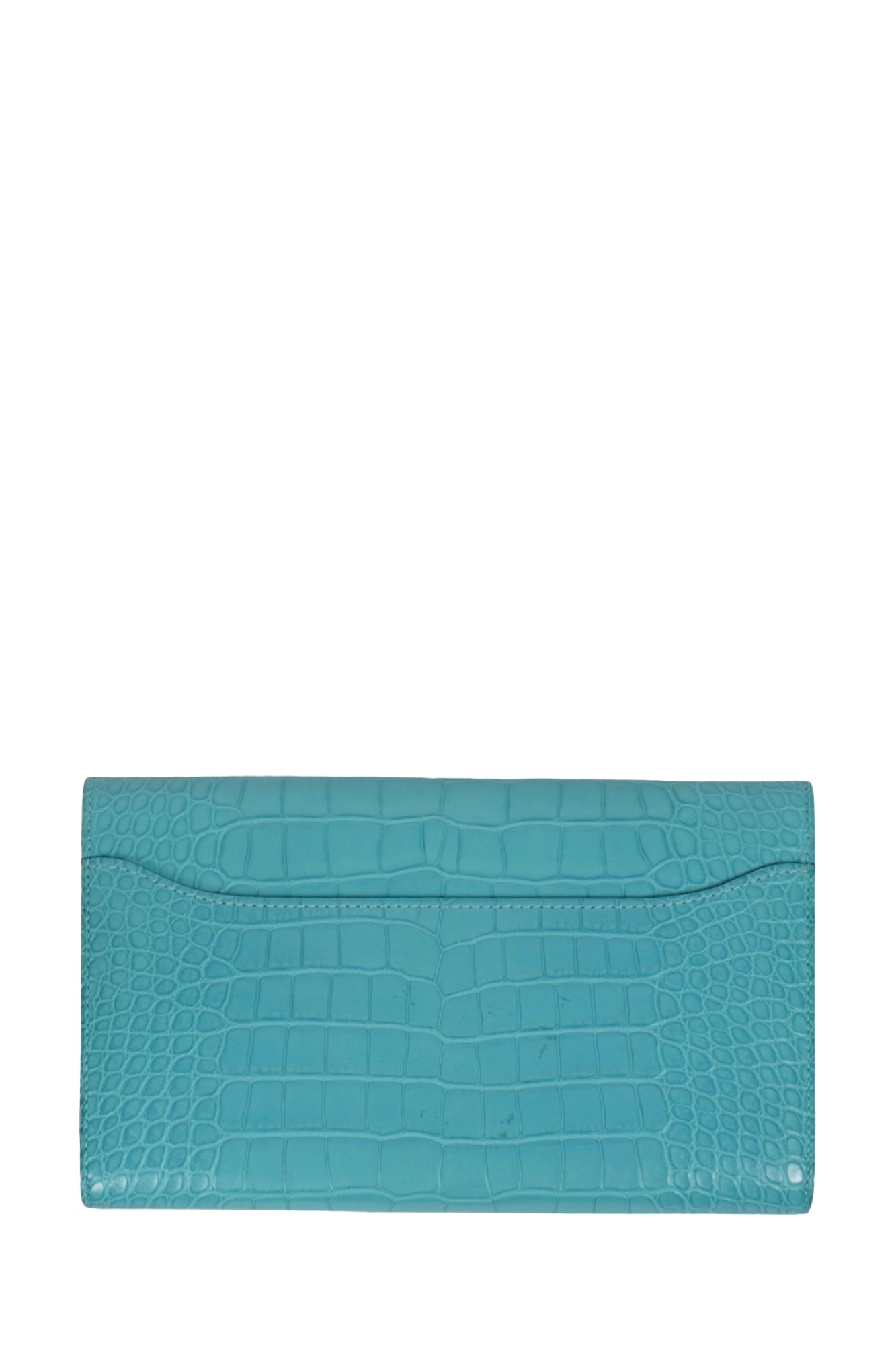 Back view of Constance Wallet Turquoise Blue Alligator, ref. 1000052 preloved Reench.